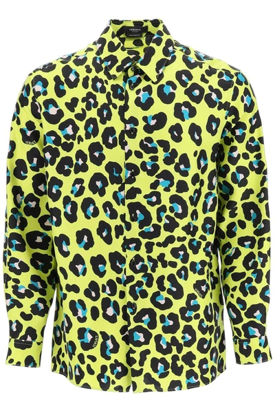 Shop Versace Daisy Leopard Silk Shirt In Multicolor