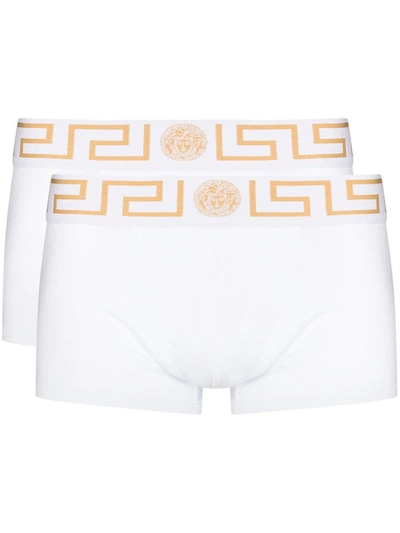 Shop Versace Greca Border Boxer Shorts 2-pack In White