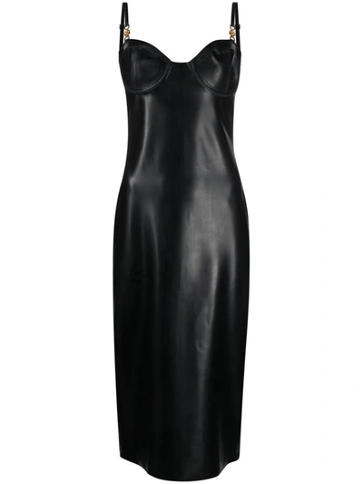 Shop Versace Latex Bustier Midi Dress In Black