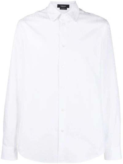 Shop Versace Logo All Over Cotton Shirt In White