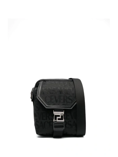 Shop Versace Logo Messenger Bag In Black
