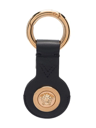 Shop Versace Medusa Airtag Leather Keychain In Black