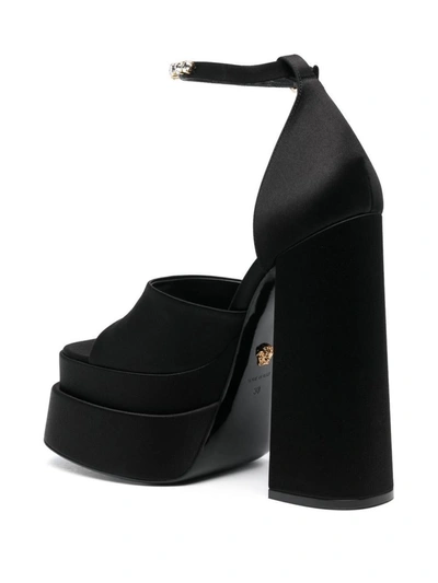 Shop Versace Satin Platform Sandals In Black