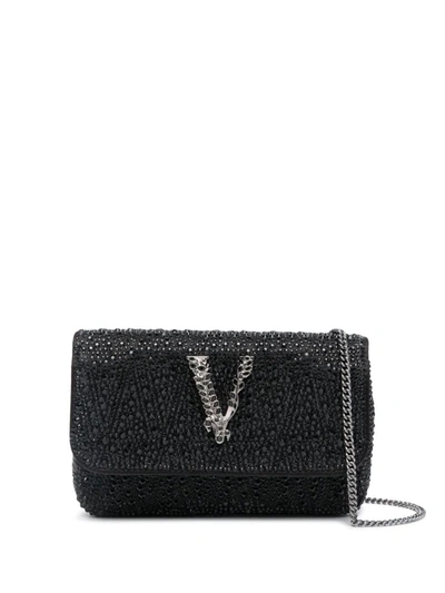 Shop Versace Virtus Satin Mini Bag In Black