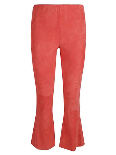 Shop Via Masini 80 Flared Cropped Suede Trousers In Red