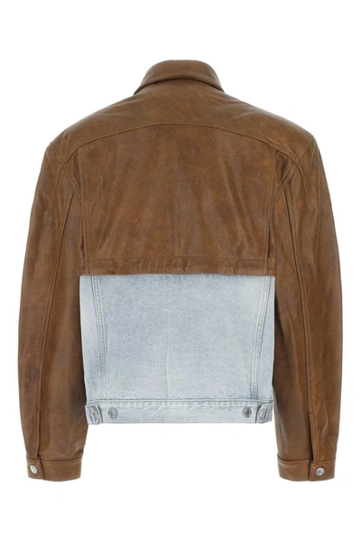 Vtmnts Leather And Denim Jacket In Multicoloured