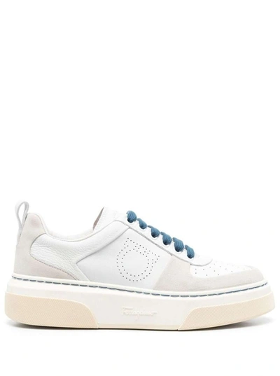 Shop Ferragamo White Cassina Low Top Sneakers In Suede Leather Woman