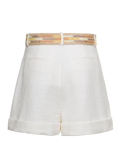 Shop Zimmermann White High-waisted Belted Shorts In Cotton Woman
