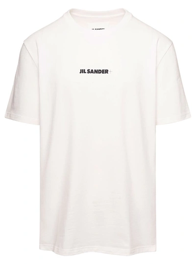Shop Jil Sander White T-shirt With Short Sleeves And Contrasting Logo Print In Cotton Man