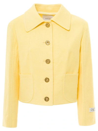 Shop Patou Yellow Jacket With Branded Buttons In Cotton Blend Tweed Woman