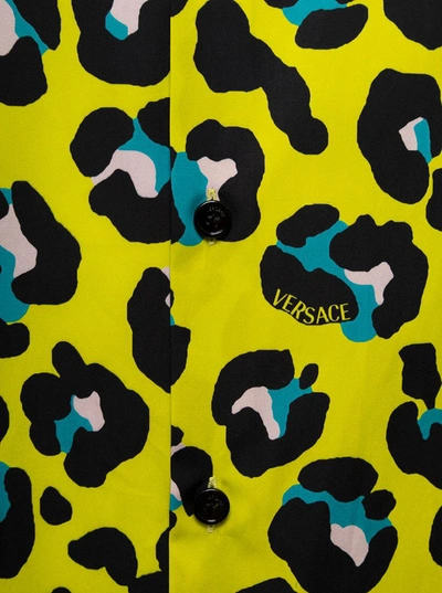 Shop Versace Yellow Shirt In Cotton With Daisy Leopard Allover Pattern  Man