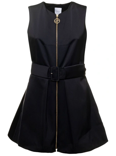 Shop Patou Zipped Belted Satin Dress In Black