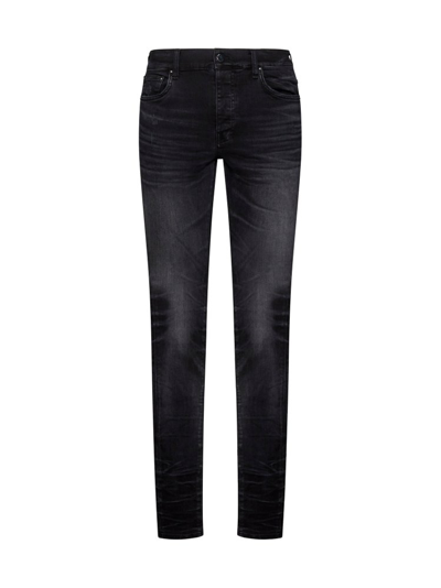 Shop Amiri Distressed Whiskered Skinny Jeans In Black