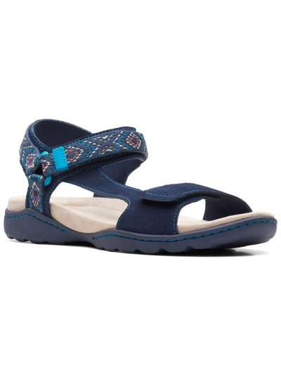 Shop Clarks Amanda Step Womens Leather Open Toe Strappy Sandals In Blue