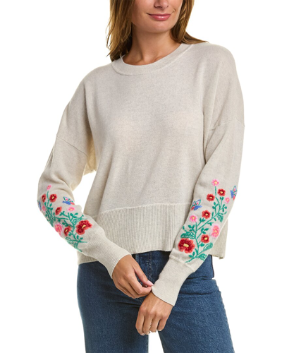 Shop Autumn Cashmere Embroidered Cashmere Sweater In White