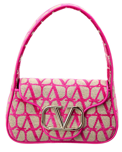 Shop Valentino Vlogo Small Toile Iconographe Canvas & Leather Shoulder Bag In Pink