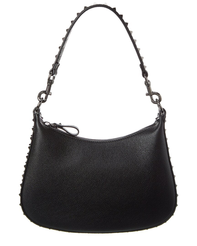 Shop Valentino Rockstud Grainy Leather Hobo Bag In Black