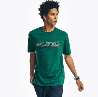 Shop Nautica Mens Sustainably Crafted Logo Graphic T-shirt In Green