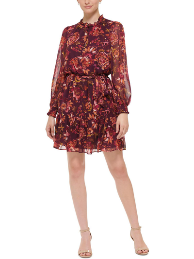 Shop Vince Camuto Petites Womens Floral Mini Fit & Flare Dress In Pink