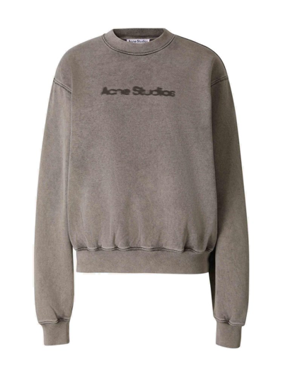 Shop Acne Studios Logo Printed Crewneck Sweatshirt In Grey