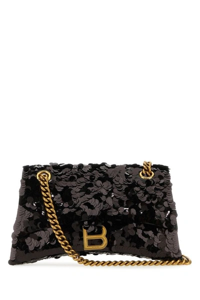 Shop Balenciaga Woman Black Sequins Crush S Shoulder Bag