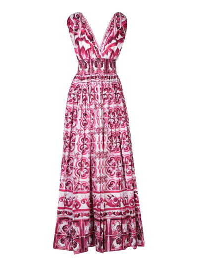 Shop Dolce & Gabbana Majolica Printed Sleeveless Midi Dress In Pink