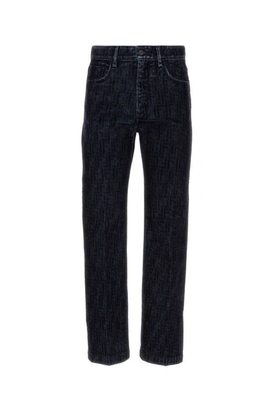 Shop Fendi Man Dark Blue Denim Jeans