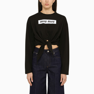 Shop Miu Miu Black T-shirt With Front Knot Women