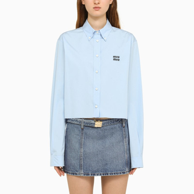 Shop Miu Miu Blue Button-down Cropped Shirt Women