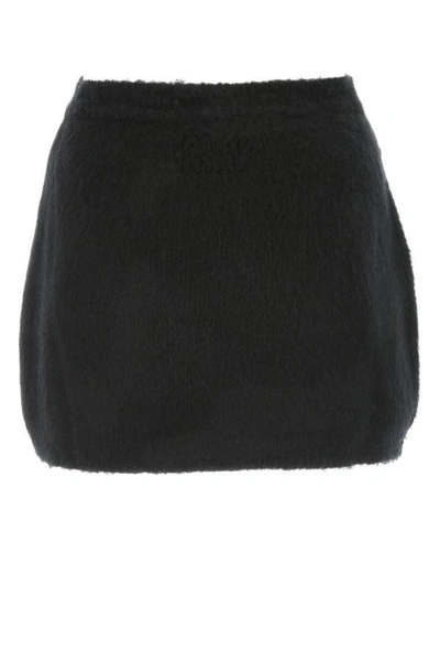Shop Miu Miu Woman Black Stretch Wool Blend Mini Skirt