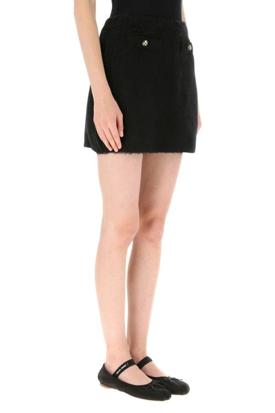 Shop Miu Miu Woman Black Stretch Wool Blend Mini Skirt