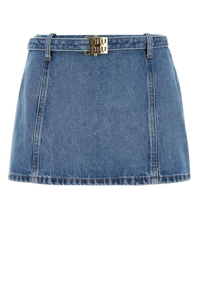 Shop Miu Miu Woman Denim Mini Skirt In Blue