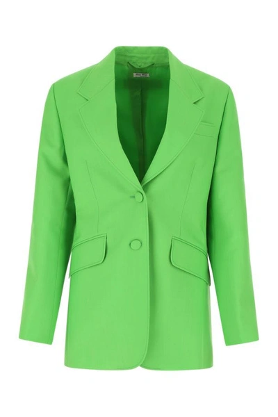 Shop Miu Miu Woman Green Wool Blazer