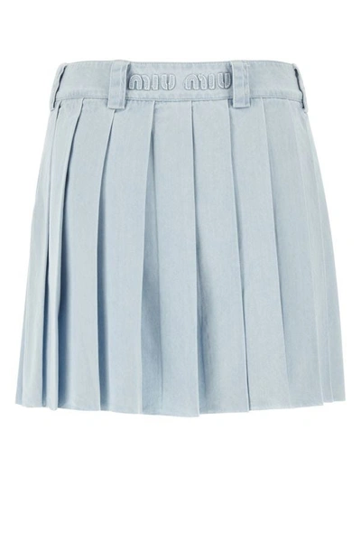 Shop Miu Miu Woman Light-blue Denim Mini Skirt