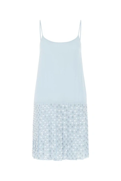 Shop Miu Miu Woman Pastel Light-blue Crepe Mini Dress