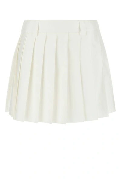 Shop Miu Miu Woman White Cotton Mini Skirt