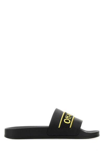 Shop Off-white Off White Man Black Rubber Industrial Belt Slippers