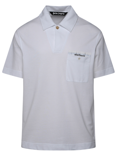 Shop Palm Angels Man White Cootne Polo Shirt