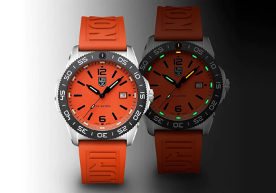 Pre-owned Luminox Pacific Diver Orange Dial Rubber Band Watch Xs.3129 Sapphire Crystal