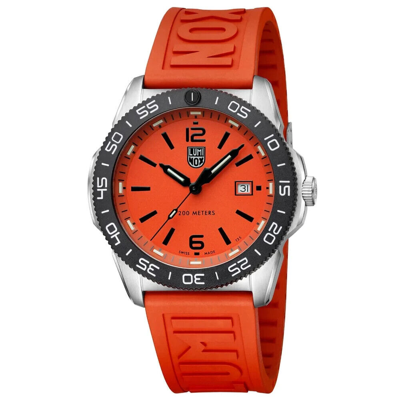 Pre-owned Luminox Pacific Diver Orange Dial Rubber Band Watch Xs.3129 Sapphire Crystal
