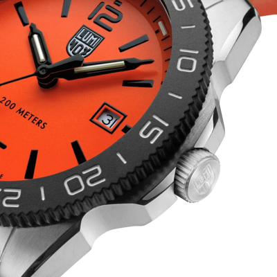 Pre-owned Luminox Pacific Diver Orange Dial Rubber Band Watch Xs.3129 Sapphire Crystal