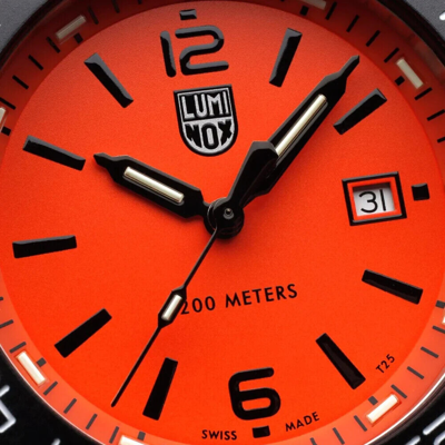 Pre-owned Luminox Pacific Diver Orange Dial Rubber Band Watch Xs.3129 Sapphire Crystal