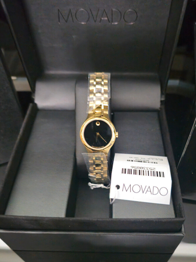 Pre-owned Movado Collection Ladies Watch Black Dial Gold Hands,14k Goldcase & Bracelet