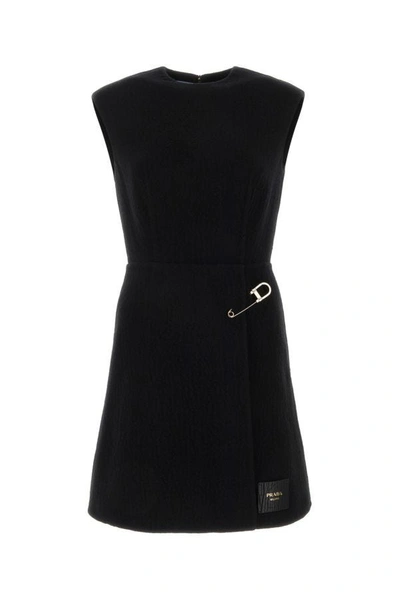 Shop Prada Woman Black Wool Blend Mini Dress