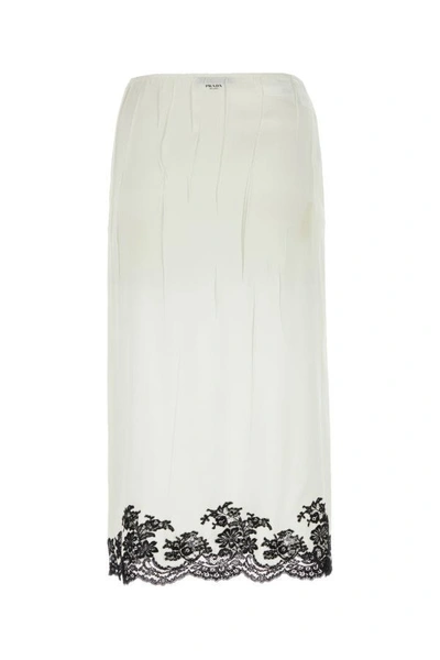 Shop Prada Woman Ivory Satin Skirt In White