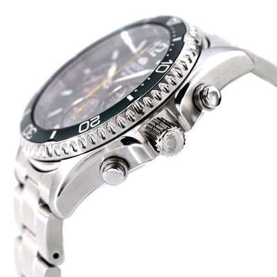 Pre-owned Orient Mako Rn-tx0204e Panda Green Dial Solar Analog Chronograph Men Watch