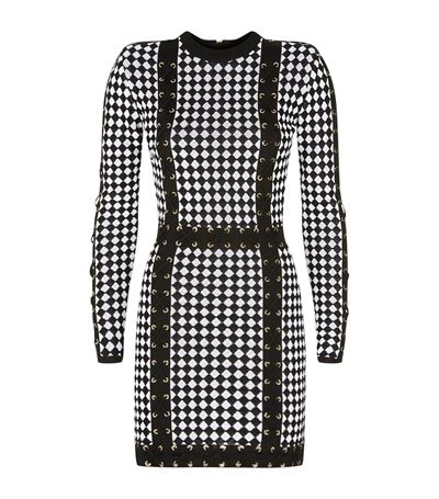 Balmain Harlequin-pattern Stretch-knit Dress In Black/white
