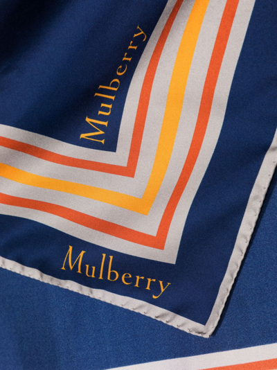 Shop Mulberry Logo-print Striped Silk Scarf In Blue