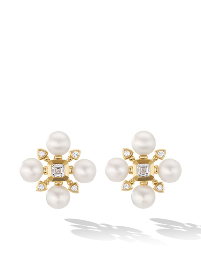 David Yurman 18kt Yellow Gold Renaissance Pearl And Diamond Stud Earrings In Gold