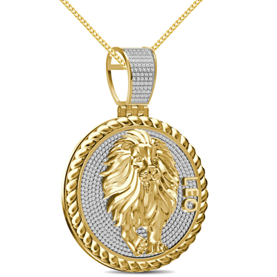 Pre-owned Zodiac Real Genuine 1.50 Cwt. Vvs/1 Moissanite  Sign Leo Lion Charm Pendant Chain In Yellow Gold Finish